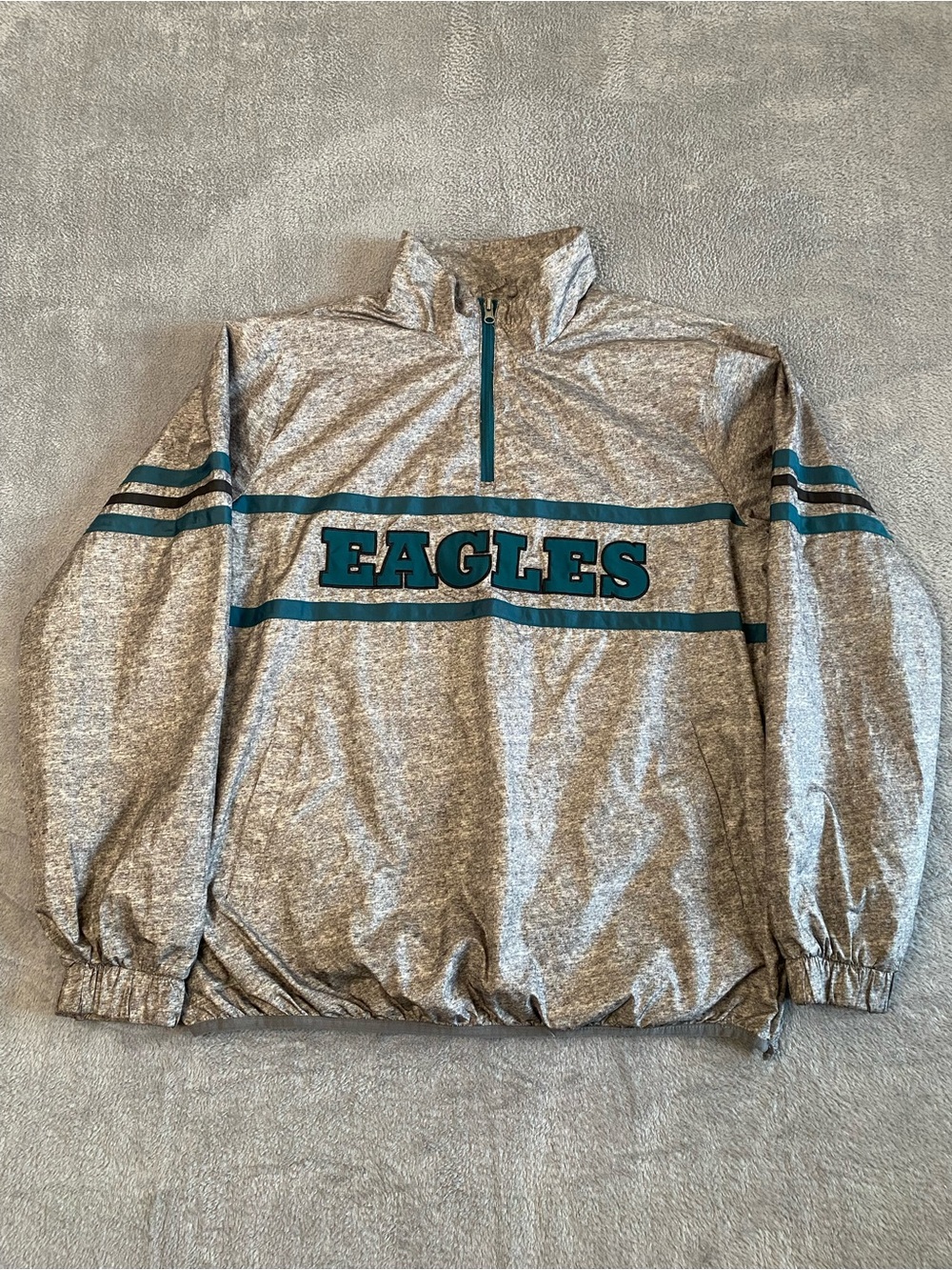 NFL Philadelphia Eagles Quarter-Zip Windbreaker Jacket L Grey Teal Retro Gorpcor